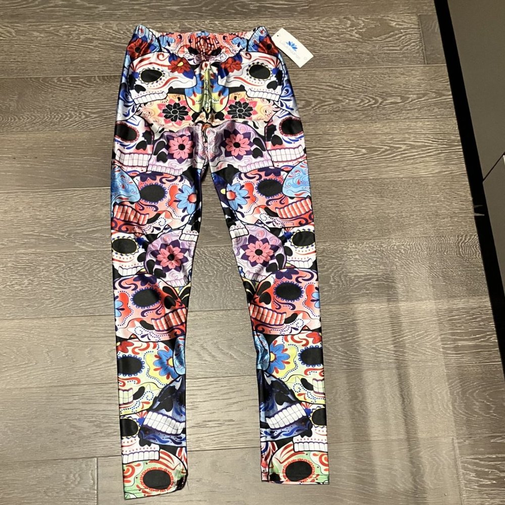 Super Colorful Sugar Skull Lotus Leggings - NWT